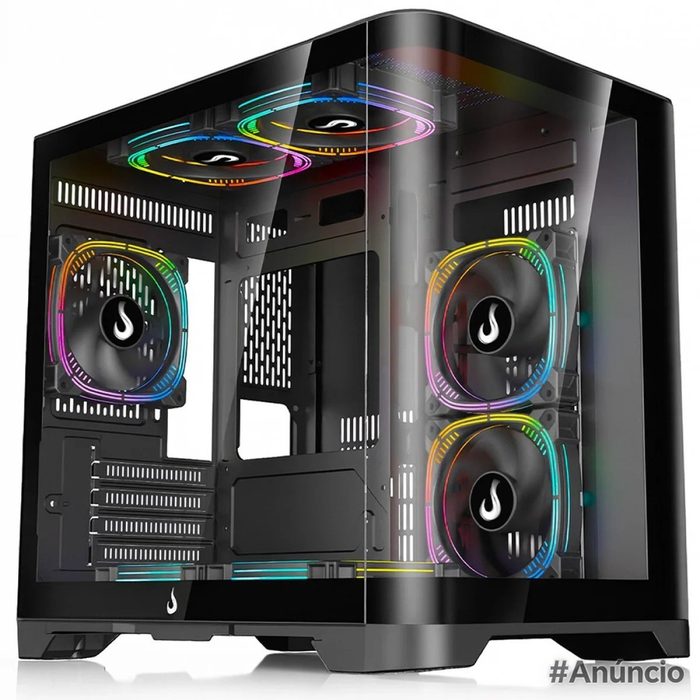 Gabinete Gamer Rise Mode Galaxy Curved Mid Tower Vidro Temperado Matx Sem Fonte Sem Fan Preto Rm Ga Gc Fb