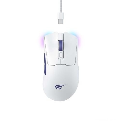 Havit Mouse Gamer Quad-Mode MS966WB White, Sem Fio e Com Fio, USB, Bluetooth, Wireless 2.4GHz USB-A e USB-C , RGB, 7 Botões, 800-1600-2400-3