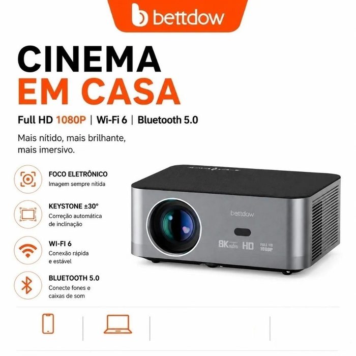 BETTDOW Full HD 1080P Projetor 4K 8K 700ANSI 13000Lumens Android WiFi LED Projetor de filme de vídeo LED Home Theater