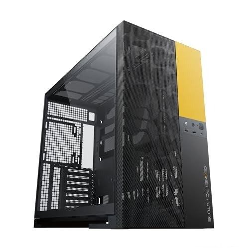 Gabinete Gamer Geometric Future Model 5 Vent Preto e Amarelo Sem Fans GEO-M5V-BY