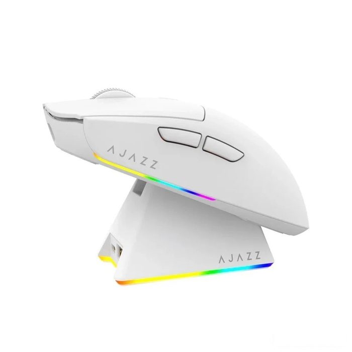 Mouse Gamer Sem Fio Ajazz Aj139 V2 12 000 Dpi Base De Carregamento Rgb 3 Modos Branco Ajazz Mouse Aj139 V2 Mc Wh