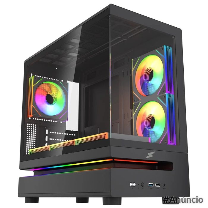 Gabinete Gamer Superframe Flow 500 Rgb Mid Tower Vidro Temperado M Atx Com 6 Fans Preto Sf Cs Flw50Msbn6F