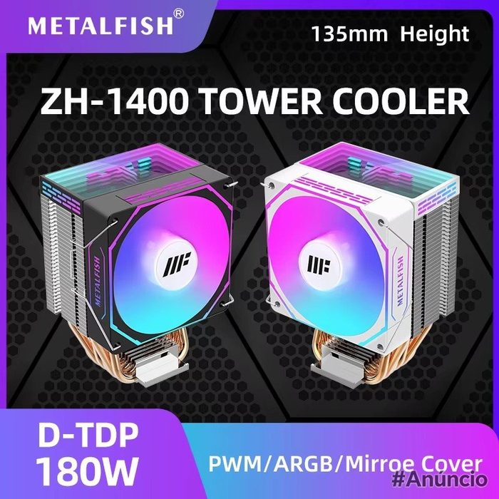 METALFISH ZH1400 CPU Cooler 4 HeatPipes 4PIN PWM Ventilador ARGB silencioso para Intel 1700 1200 115X 1366 2011 AM5 AM4 AM3 x99 x79