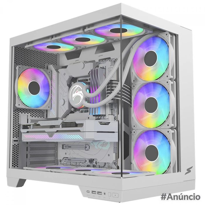 Gabinete Gamer Superframe Vhagar Mid Tower Vidro Temperado Atx Branco Sem Fan Sf Cs Vgmawsf