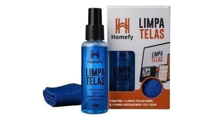 Limpa Telas Homefy 120ml com Pano Limpeza Sem Manchas para TV, Notebook e Celular Anti-estático