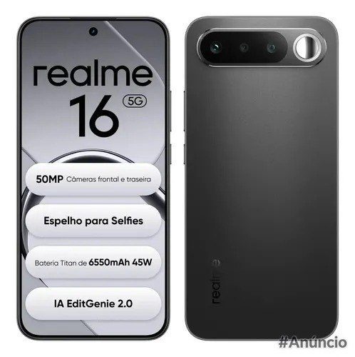 Smartphone Celular Realme 16 5g 256GB 12GB Ram Dual Sim Câmera De 50mp Lumacolor Image Espelho para Selfies Bateria 6550mah, Resistência à á