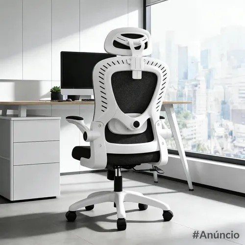 Cadeira Escritório Confortável Ergonômica Giratória Legacy Branco E Preto Algodão