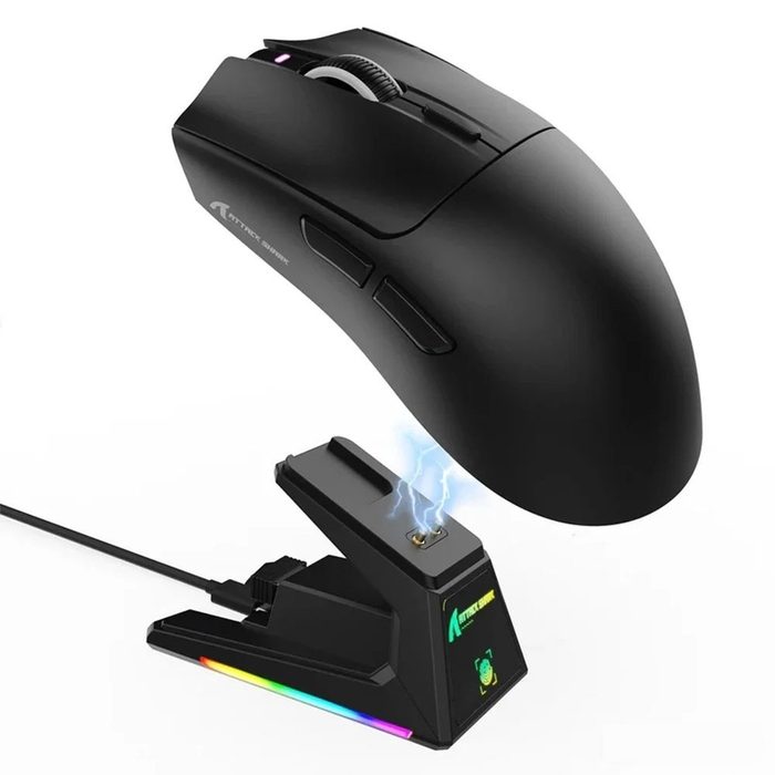 Mouse Gamer Sem Fio Attack Shark X1 Ultraleve Com Base De Carregamento Magnetico Rgb Tri Mode 40 000 Dpi Sensor Optico Paw3395 Pro 6 Botoes 