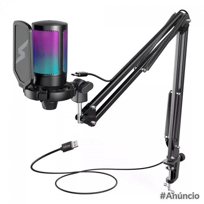 Microfone Gamer Fifine Superframe Edition Sfm1 Rgb Usb Black Com Braco Articulado