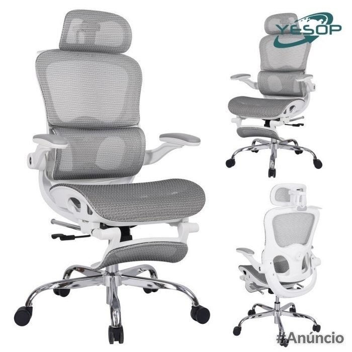 YESOP Cadeira De Escritório Ergonômica Com Apoio Lombar E De Pernas Assento Zero Gravity Cor Branco