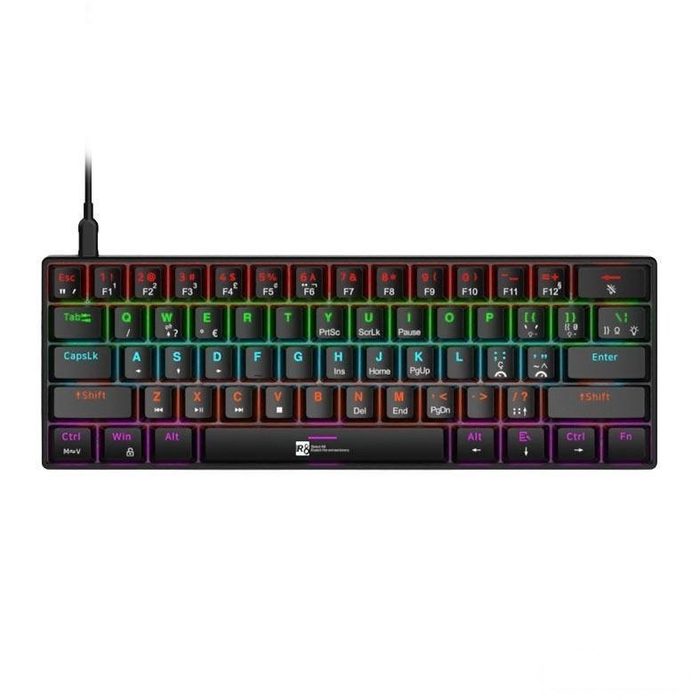 Teclado Mecanico R8 1037, RGB, ABNT2, Switch Azul, Preto, R8-1037-RBW-ABNT2