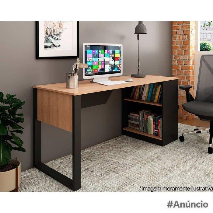 Mesa de Escritório ME4182 160cm Amêndoa/Preto - Tecno Mobili