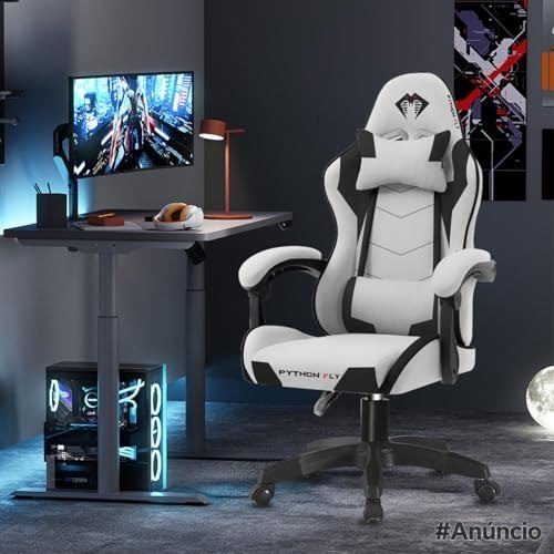 cadeira gamer python fly tecido cinza claro