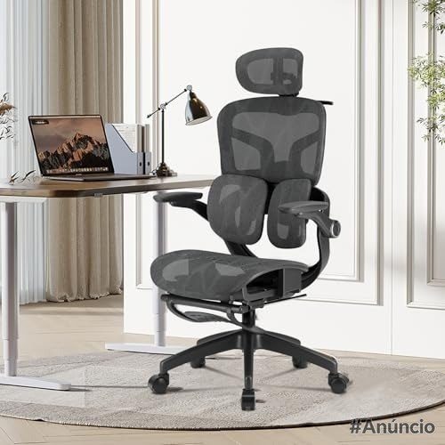 Cadeira de Escritório Ergonômica Testada conforme NR-17, Duplo Apoio Lombar, Assento Deslizante com Ajuste de Profundidade 5cm, Apoio para P