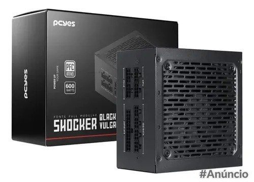 fonte pcyes gamer shocker full modular 600w 80 plus