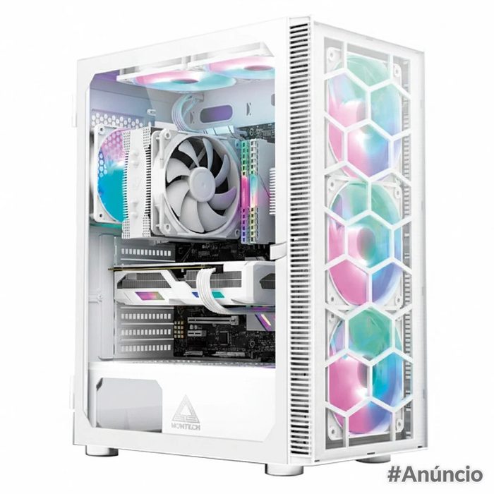 gabinete montech x3 glass mid tower white atx 6 fans