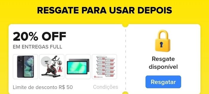 Acesse o APP pelo link, clique em "Mais" no rodapé do APP, clique em "Cupons Relâmpago e Resgate o cupom
