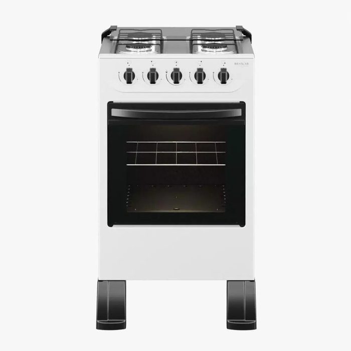 Fogão Piso 4 Bocas Braslar New Sirius Mesa Inox Acendimento Manual Branco 110V