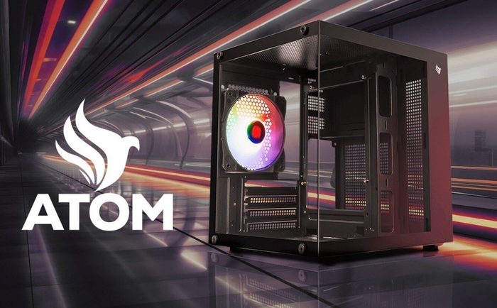 Gabinete Gamer Aquário Pichau Atom, Mini-Tower, Lateral de Vidro, Com 1 Fan, Preto