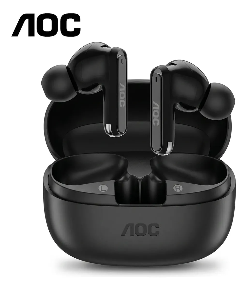 fone de ouvido aoc sem fio com estojo de carga