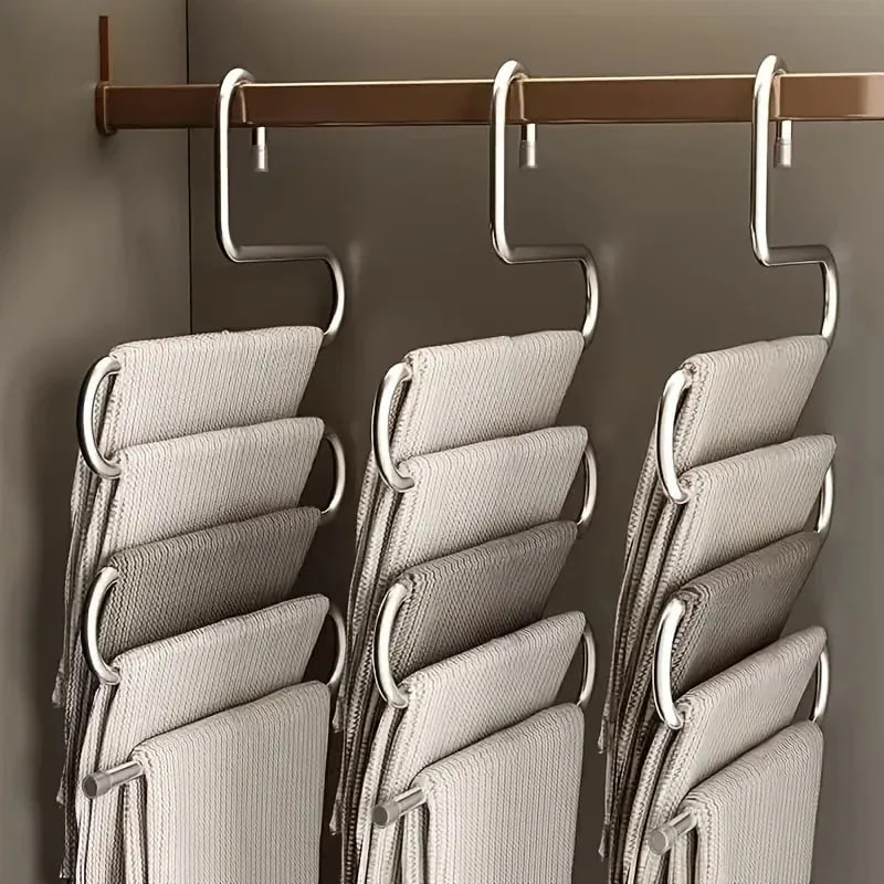 organização e armazenamento cabide em s 5 níveis aço inox para calças 1pc