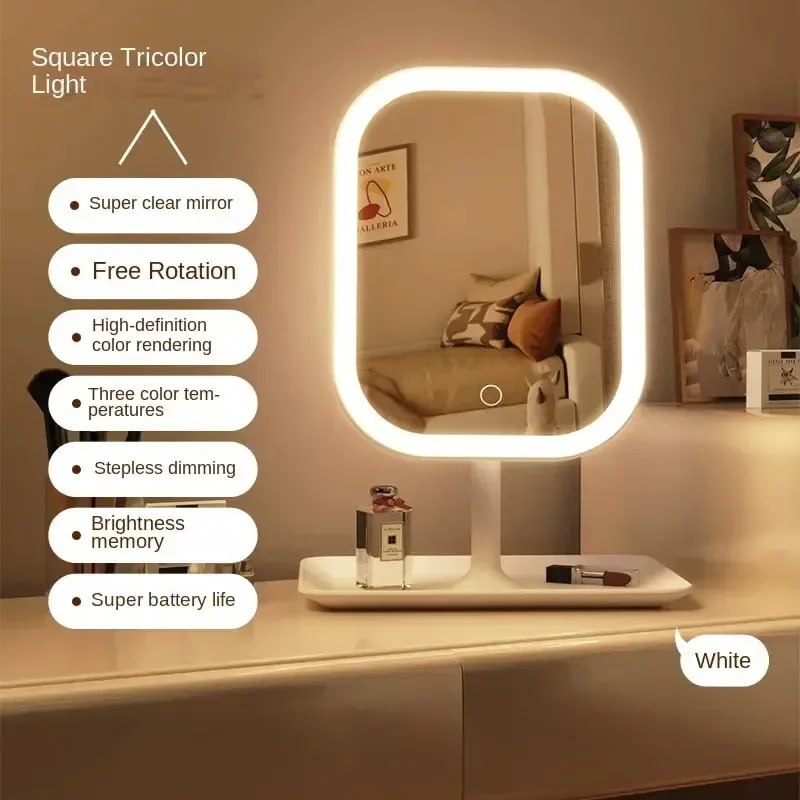 acessórios de beleza espelho de mesa para maquiagem com luz led ajustável e 3 tons branco