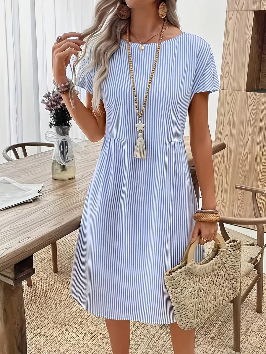 roupas vestido gola redonda manga curta feminino