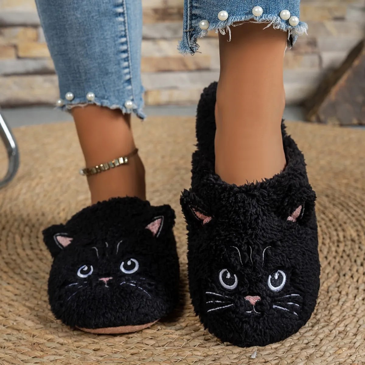 roupas pantufa feminina de gato para uso interno inverno