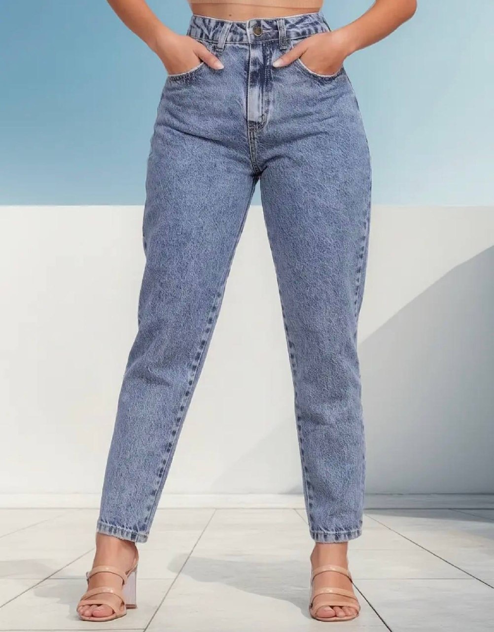 roupas calça mom jeans feminina cintura alta marmorizada