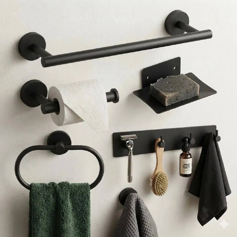 banheiro yesop kit 6 conjunto acessorios suporte banheiro lavabo inox 304 preto fosco