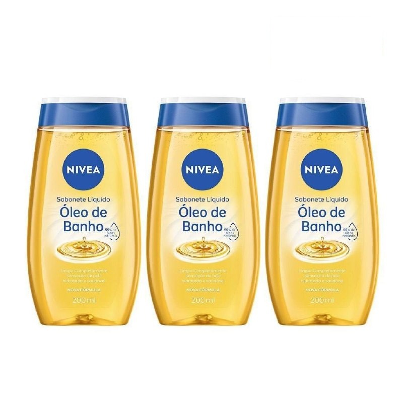 higiene pessoal nivea kit sabonete liquido oleo de banho 3 unidades 200ml