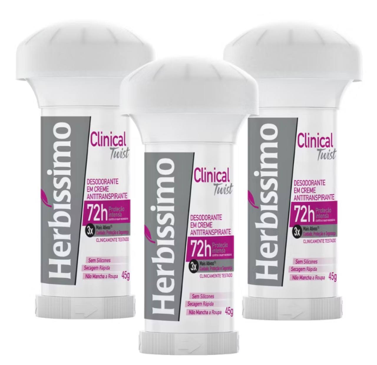 perfumaria herbissimo twist antitranspirante clinical rosa 45g 3 unidades