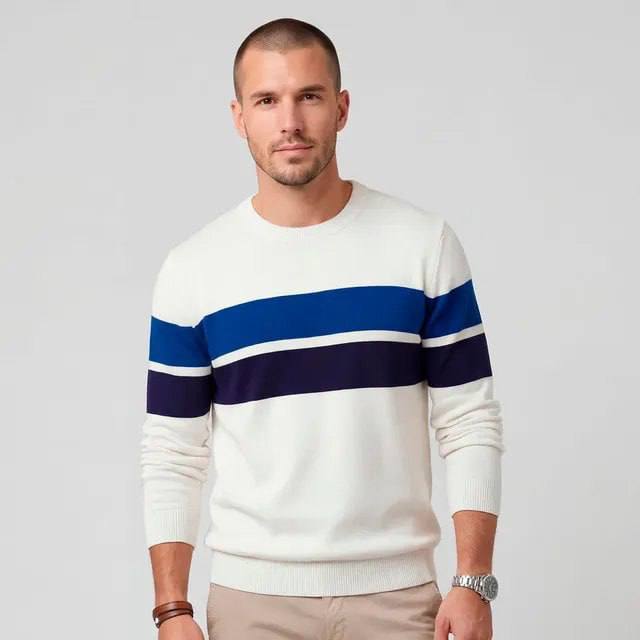 roupas pramoda suéter masculino comfort tricot listrado diametro branco