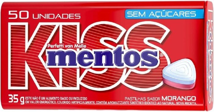 Pastilhas, Mentos, Kiss, Sem Açúcar, Sabor de Morango - 35g