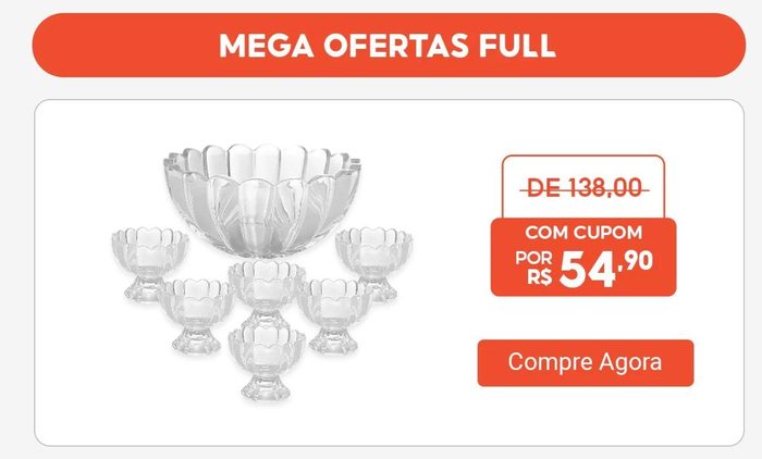 Kit 7 Peças Bowl com 6 Taças de Vidro Para Sobremesa - Wolff