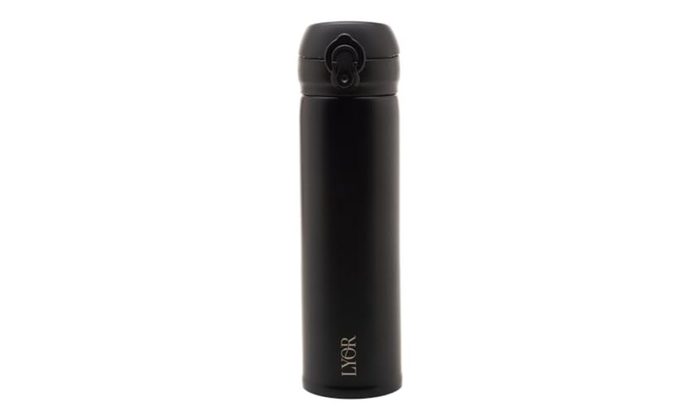 LYOR - Garrafa Térmica Dupla Parede de Aço Inox com Tampa Flip Preta 410ml