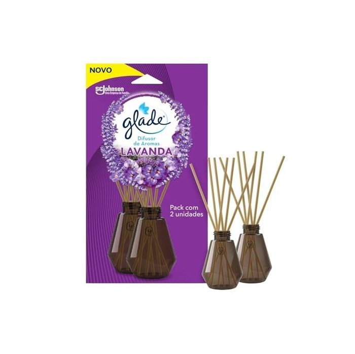 Glade Difusor de Ambiente Lavanda, 2 Unidades Frasco 100ml e 6 Varetas cada
