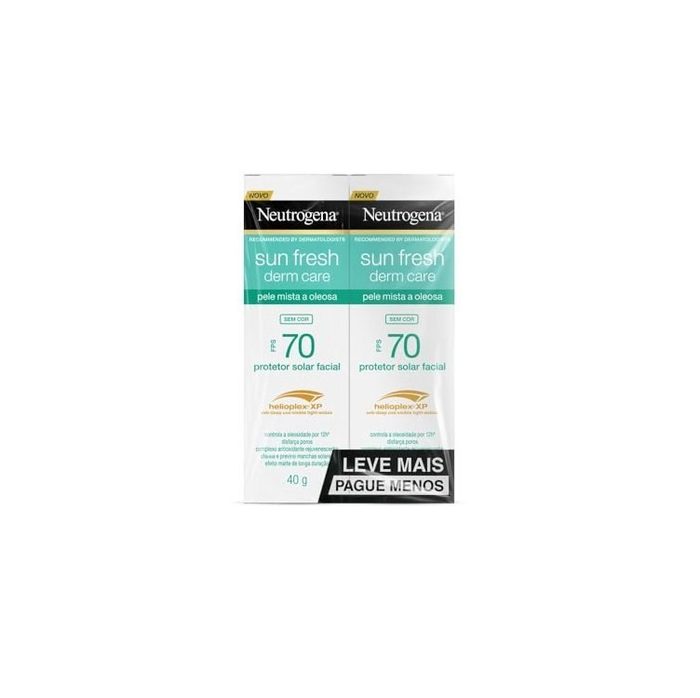 Neutrogena Sun Fresh Protetor Solar Facial Para Pele Oleosa Derm Care, FPS 70, Sem Cor, Kit com 2 Unidades de 40g