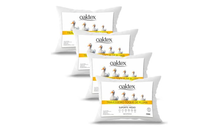Kit 4 Travesseiros Oaktex 50x70 Antialérgico Fibra Siliconada Branco