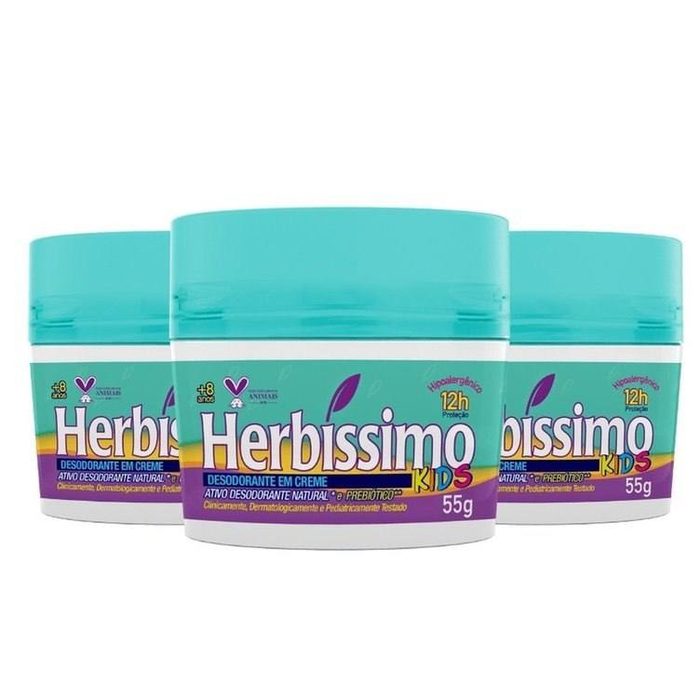desodorante herbissimo kids creme antitranspirante 55g kit 3 unidades