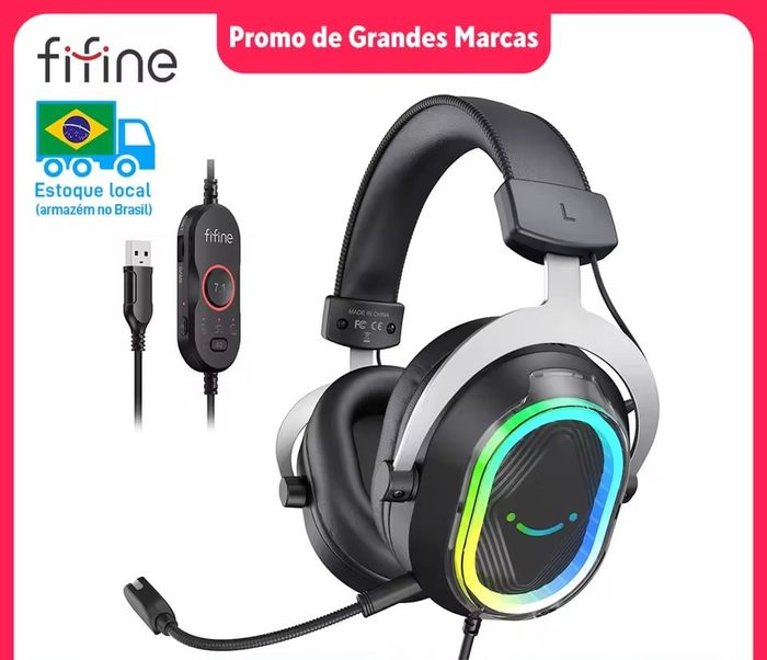 PREÇÃO ➡️ Headset Gamer FIFINE H13 RGB com áudio 7.1 com Dupla Placa de Som permite você alterar rapidamente no controle do cabo o volume da