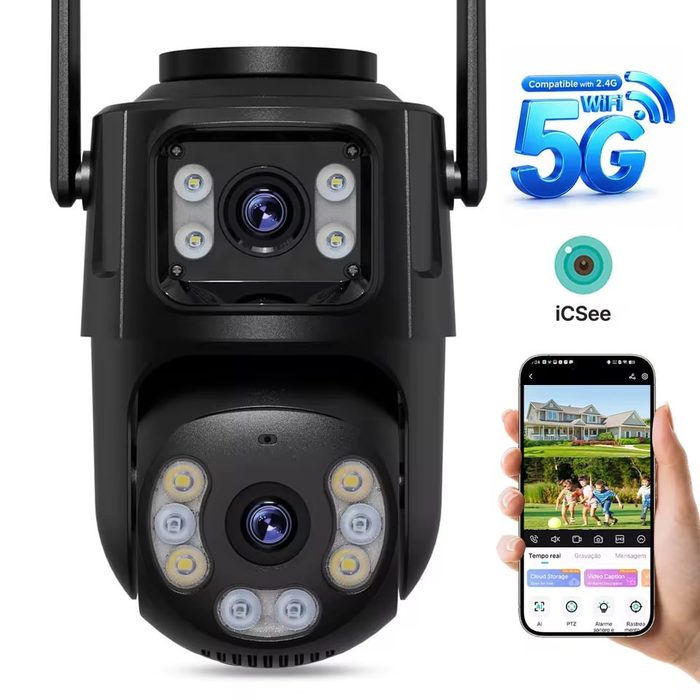 Câmera de Segurança Wifi Externa P2, 2 Lentes Wifi 5G 🇧🇷 Envio do Brasil