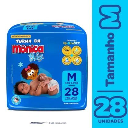 Fralda Turma da Mônica Baby Tam. M 4 a 9kg - 28 Unidades