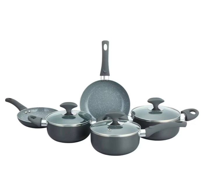 Conjunto 5 Panelas Cerâmica Cazza Tampa de Vidro Cinza
