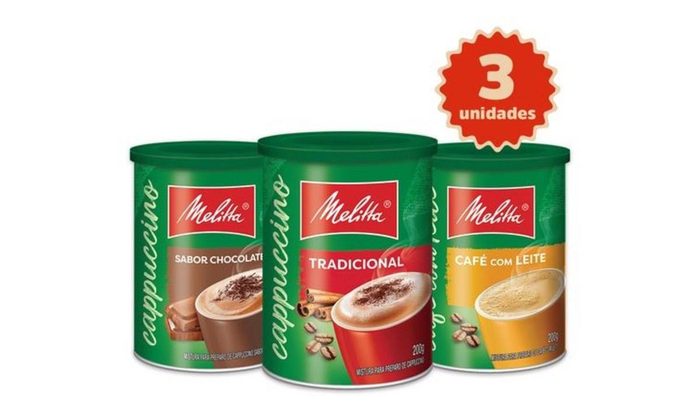 Kit 3 Cappuccinos Melitta® 200g cada Tradicional + Chocolate + Café com Leite