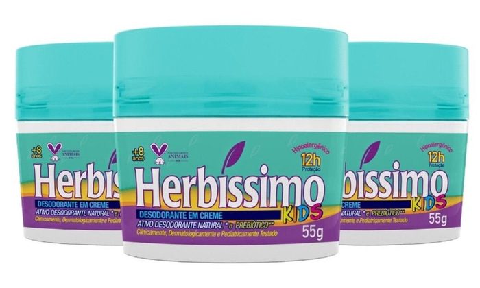 Kit 3 unid - Desodorante Creme Antitranspirante Herbíssimo Kids 55g
