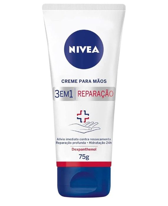 NIVEA Creme para Mãos Reparação com Dexpanthenol 75g, Alívio do Ressecamento, Hidratação 24h, Reparação Profunda, Uso Diário, Pele Seca e Ex