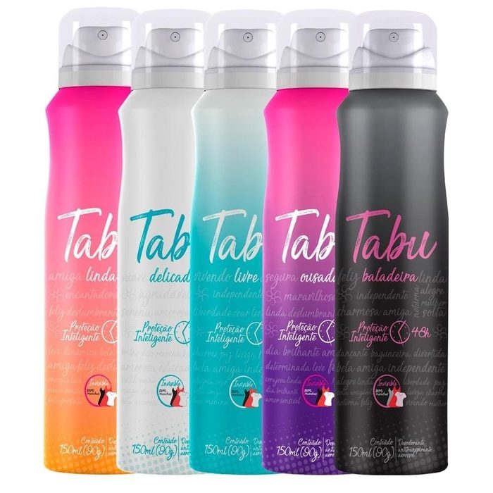 Kit Desodorante Aerosol Antitranspirante Tabu Collection Baladadeira + Linda + Delicada + Livre + Ousada 5 unidades