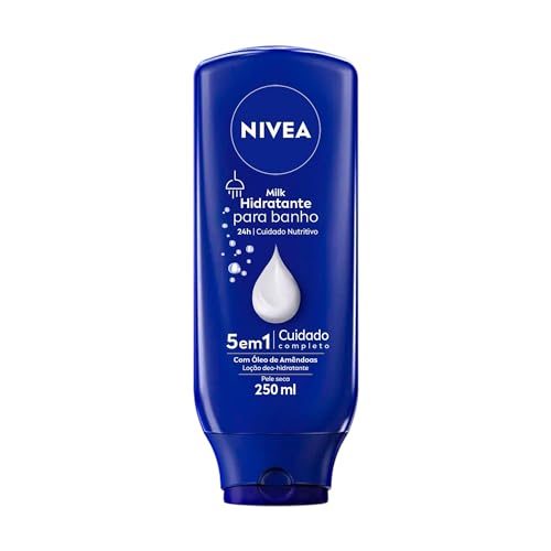 NIVEA Hidratante para Banho Milk 250ml, Cuidado Nutritivo 24h, Uso no Banho, Óleo de Amêndoas, Sensação de Maciez, Pele Seca