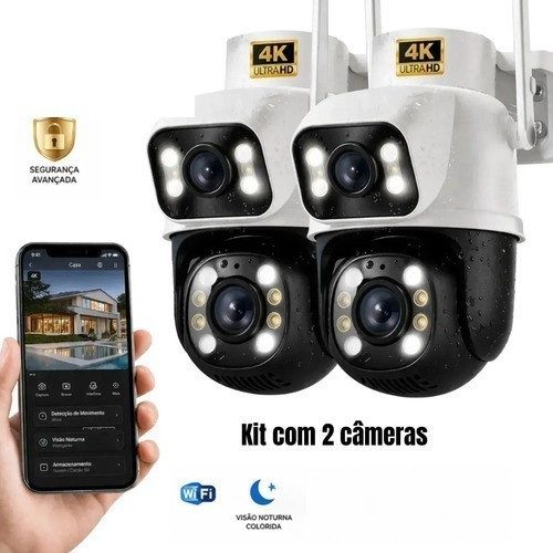 Kit 2 Câmeras de Segurança Woosh A28B Full HD Dupla Lente Wi-Fi com Visão Noturna Colorida